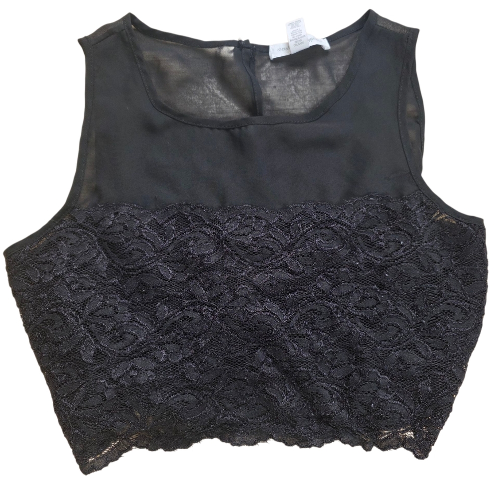 Ambiance Apparel Black Lacy Sleeveless Crop Top Size S